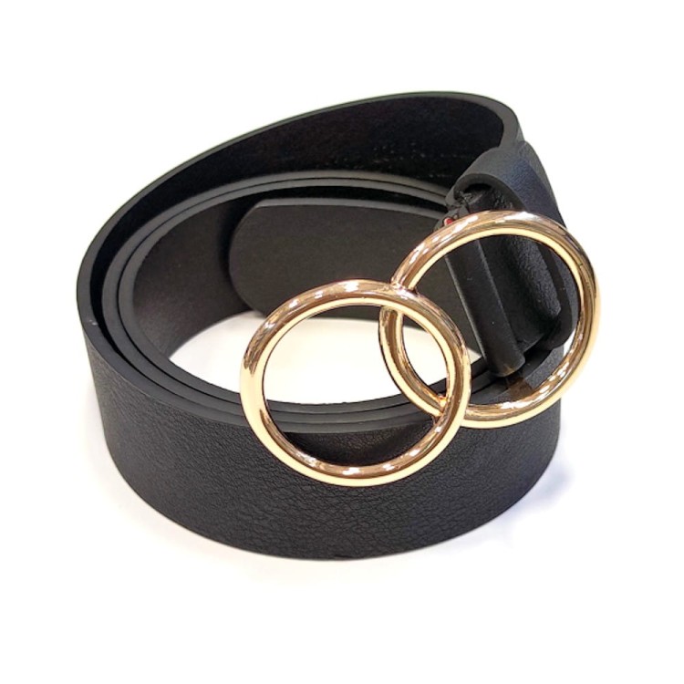 Pasek damski z podwójną okrągłą klamrą