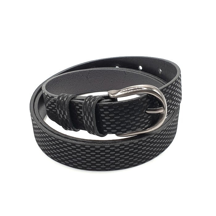 Pasek skórzany średni czarny z wzorkiem 100 cm