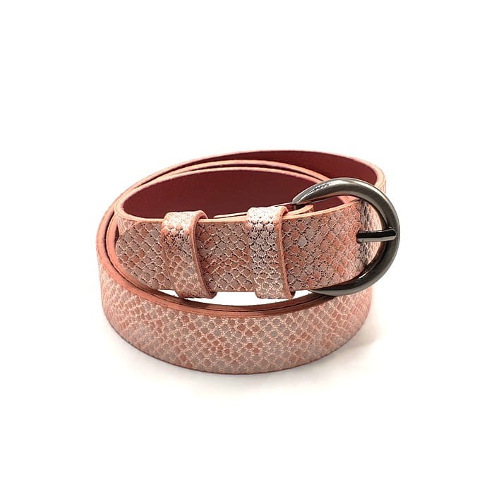 Pasek skórzany średni różowa łuska 85 cm