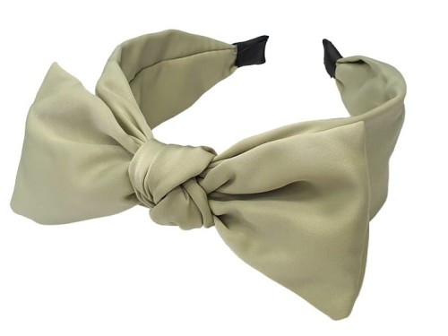 Szeroka opaska do włosów z kokardą pistacjowa
