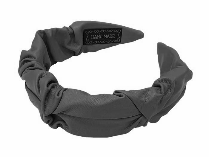 Marszczona opaska z imitacji skóry szara