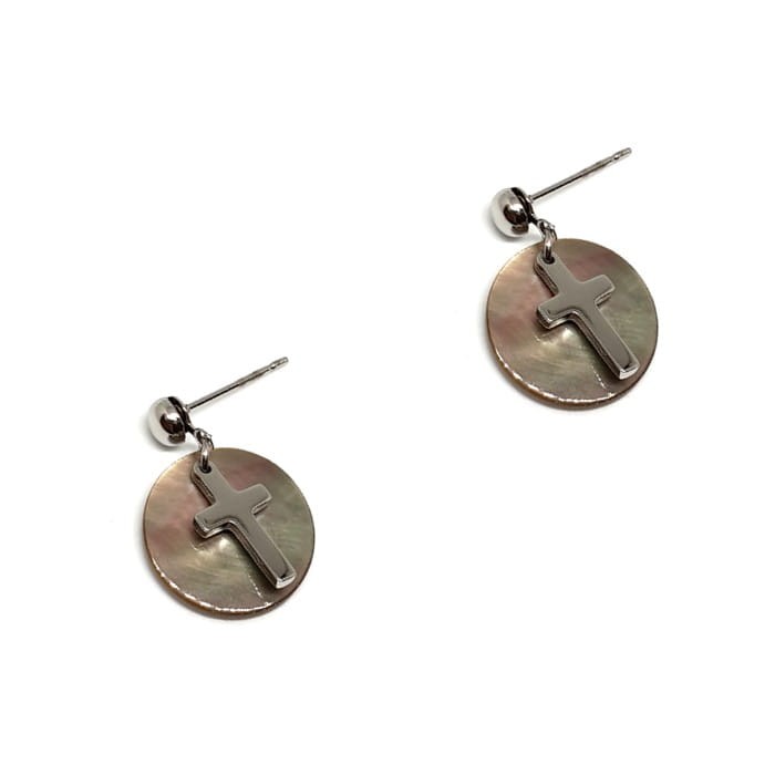 Kolczyki lekko wiszące krzyżyki z masą perłową