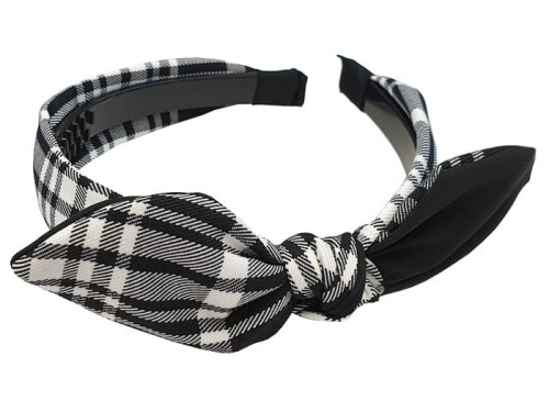 Opaska do włosów z kokardą BLACK TARTAN