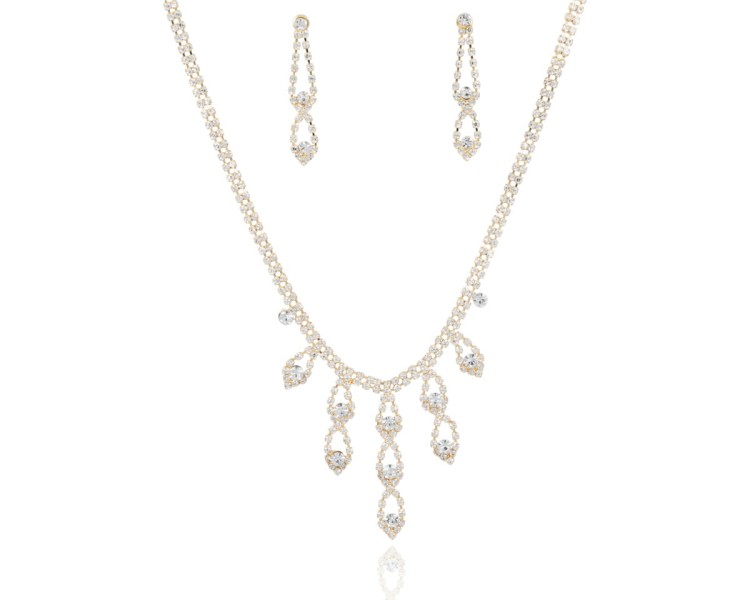 Komplet 2-częściowy z cyrkonii złoty wiszące łezki