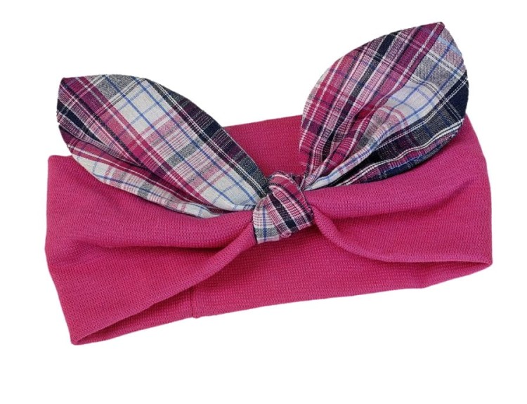 Dziecięca opaska bawełniana z kokardą w kratę