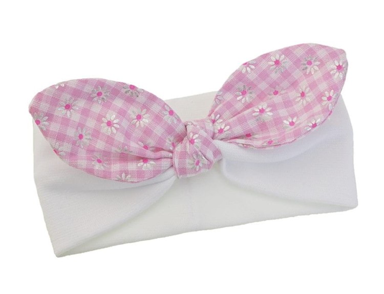 Dziecięca opaska bawełniana z kokardą w stokrotki