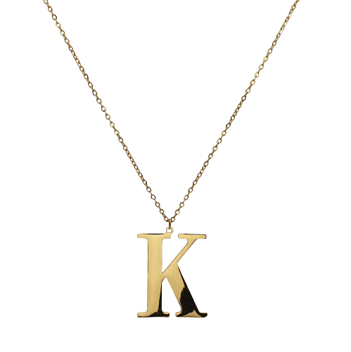 Naszyjnik stalowy złoty literka "K" 3 cm