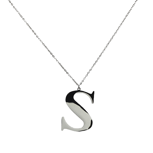 Naszyjnik stalowy srebrny literka "S" 3 cm