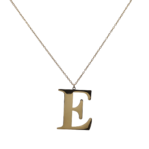 Naszyjnik stalowy złoty literka "E" 3 cm