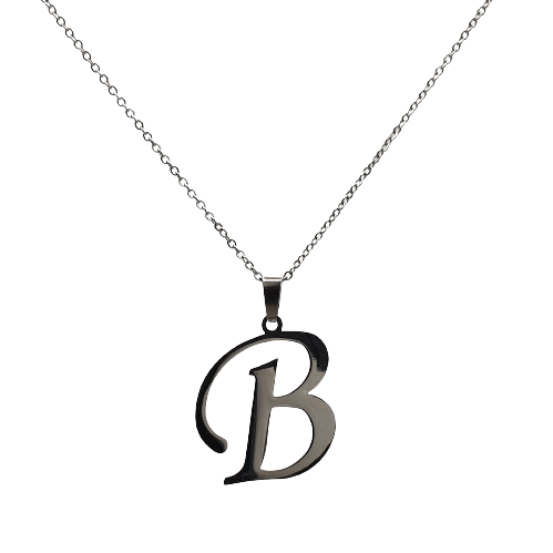 Naszyjnik stalowy srebrny literka "B" 3 cm