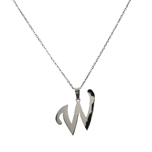 Naszyjnik stalowy srebrny literka "W" 3 cm