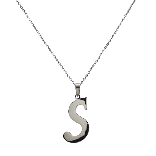 Naszyjnik stalowy srebrny literka "S" 3 cm