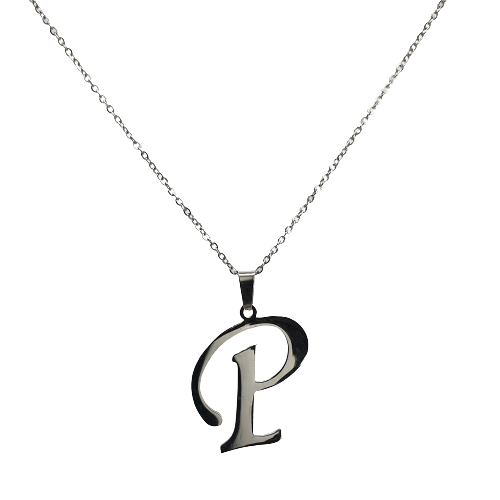 Naszyjnik stalowy srebrny literka "P" 3 cm