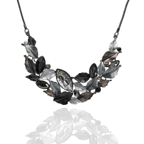 Naszyjnik liście emalia i cyrkonie