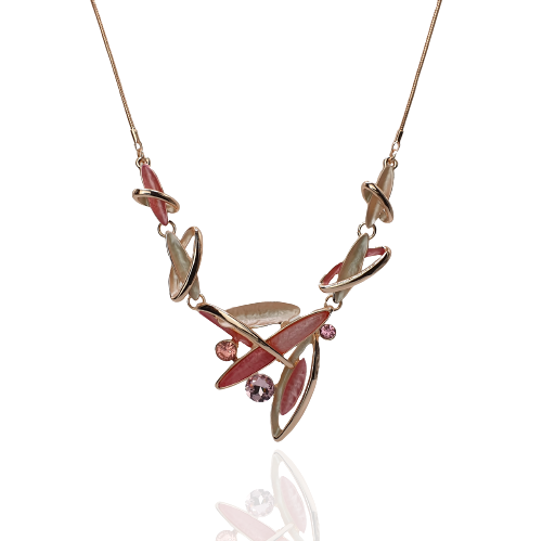 Naszyjnik emaliowany z cyrkoniami w odcieniach różu