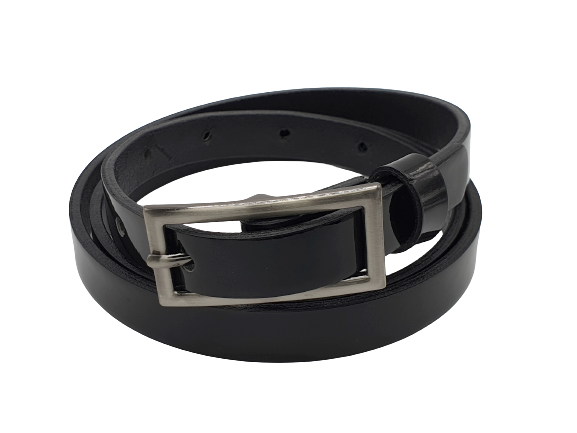 Pasek skórzany cienki lakierowany czarny 85 cm