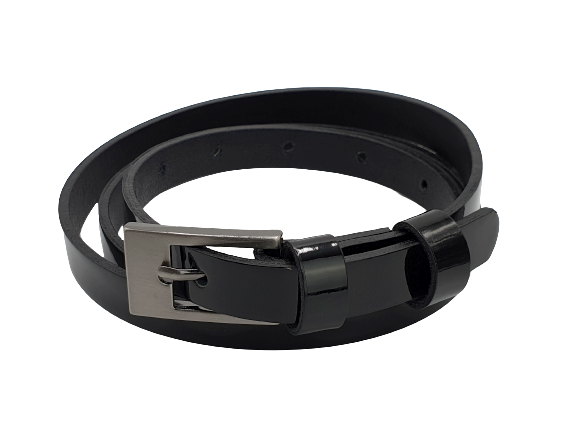 Pasek skórzany cienki lakierowany czarny 90 cm