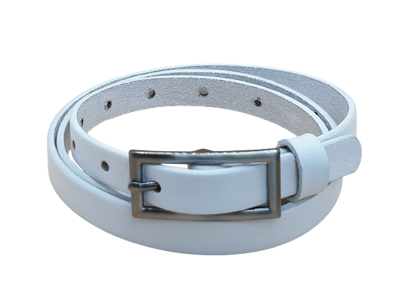 Pasek skórzany cienki biały 95 cm