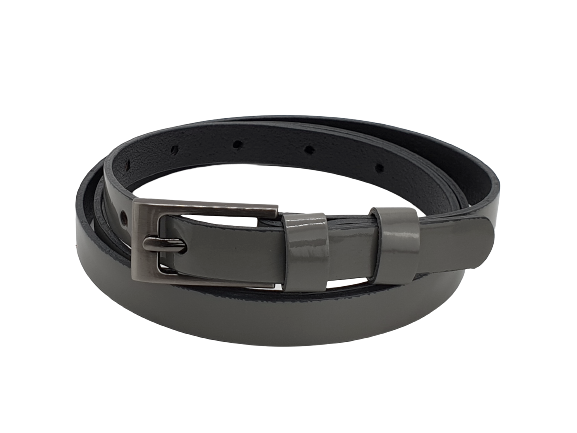 Pasek skórzany cienki lakierowany szary 95 cm