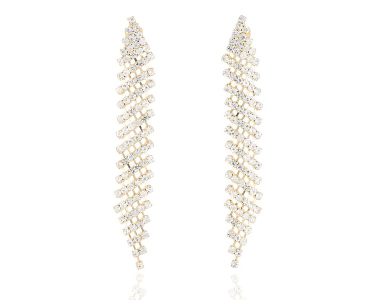 Klipsy wiszące z cyrkonii złote