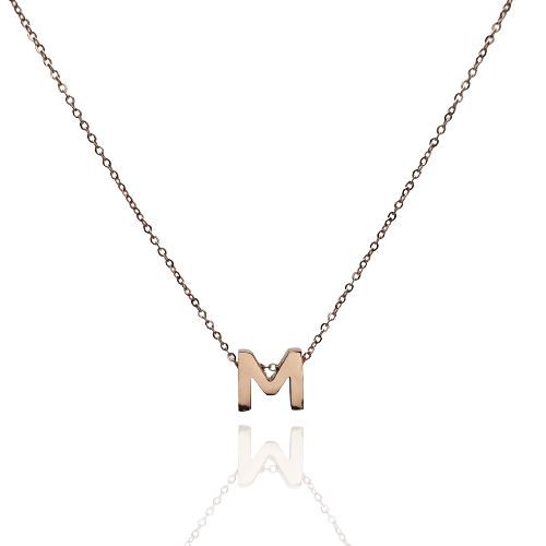 Naszyjnik stalowy rosegold literka "M"
