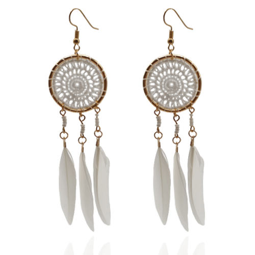 Kolczyki boho pióra białe