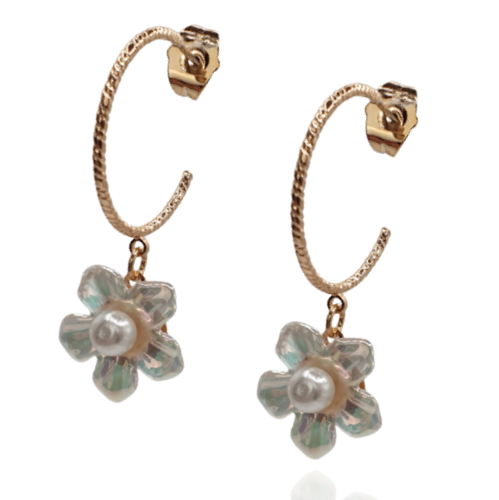 Kolczyki koła z wiszącym perłowym kwiatem