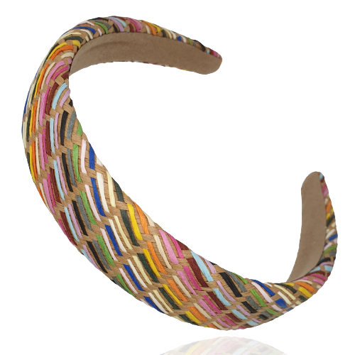 Opaska do włosów słomiana kolorowa przeplatanka