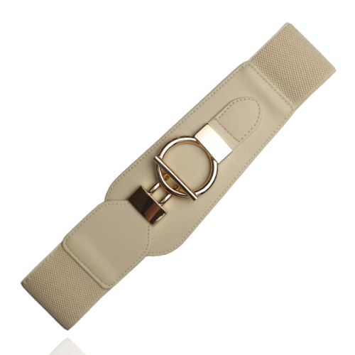 Pasek na gumie elastyczny z klamrą toggle jasny beż