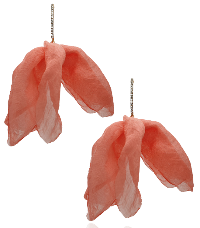 Kolczyki materiałowe na patyczku z cyrkonii koral