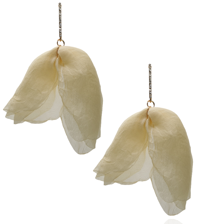 Kolczyki materiałowe na patyczku z cyrkonii ecru