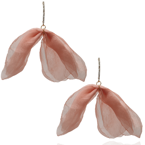 Kolczyki materiałowe na patyczku z cyrkonii pudrowe