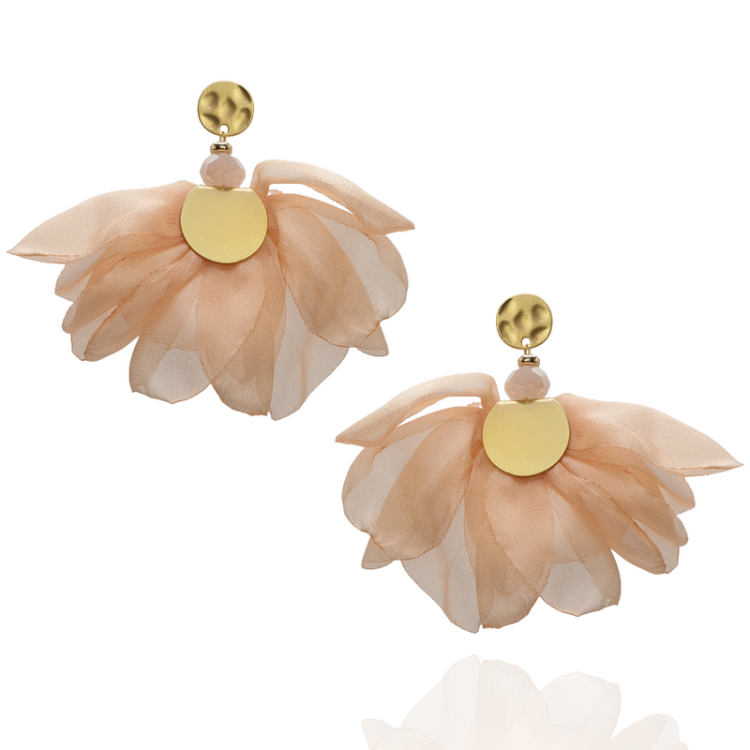 Kolczyki kwiatowe z tkaniny brzoskwiniowe