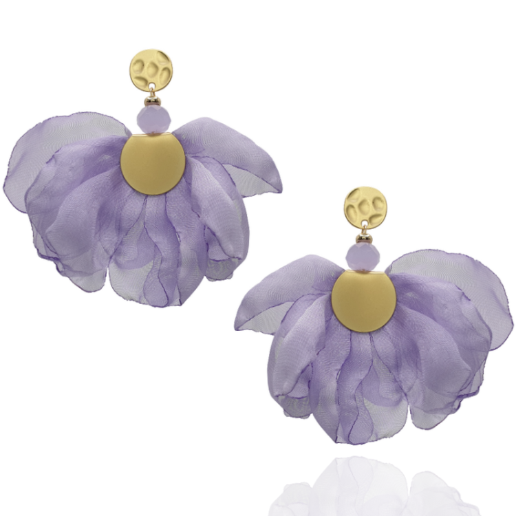 Kolczyki kwiatowe z tkaniny lila