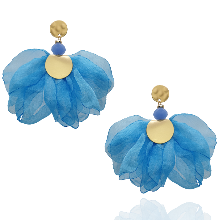 Kolczyki kwiatowe z tkaniny błękitne
