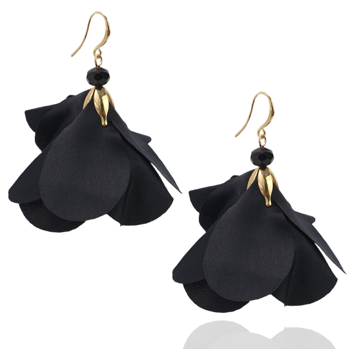 Kolczyki kwiaty z tkaniny czarne