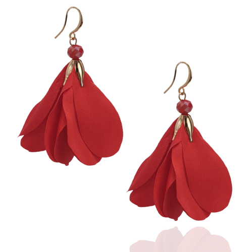 Kolczyki kwiaty z tkaniny czerwone