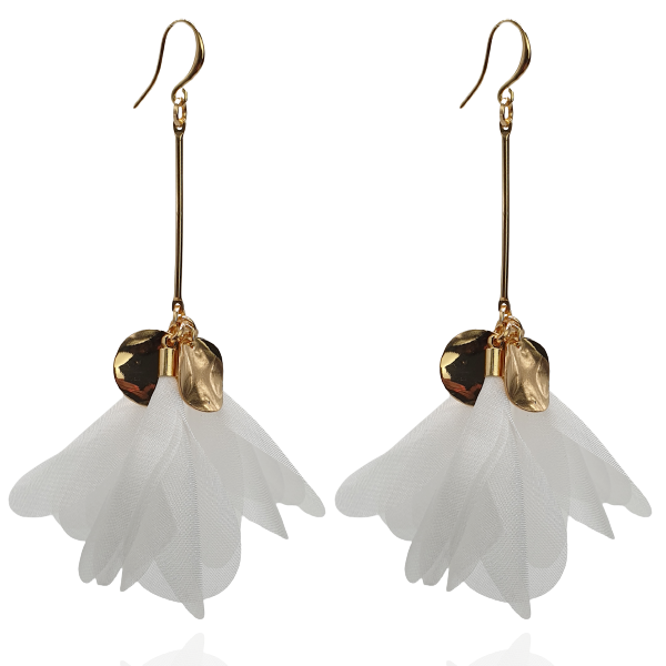 Kolczyki kwiatowe na złotym patyczku białe