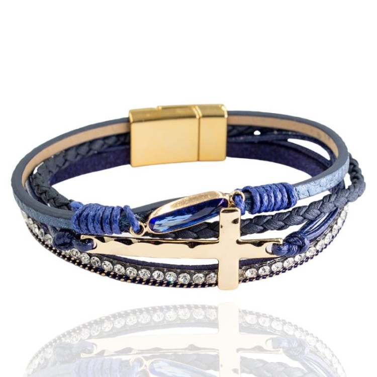 Bransoletka na magnes z rzemieni z krzyżem