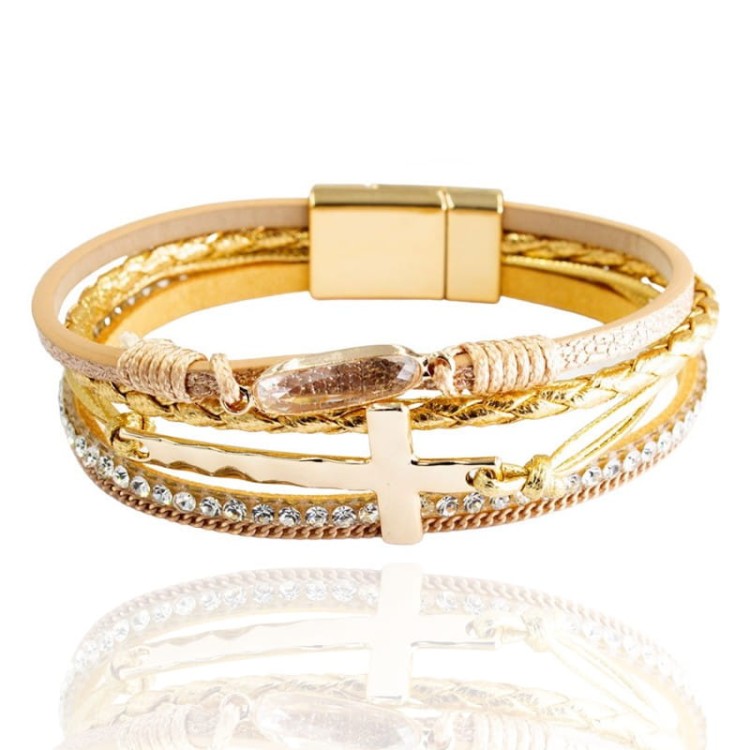 Bransoletka na magnes z rzemieni z krzyżem