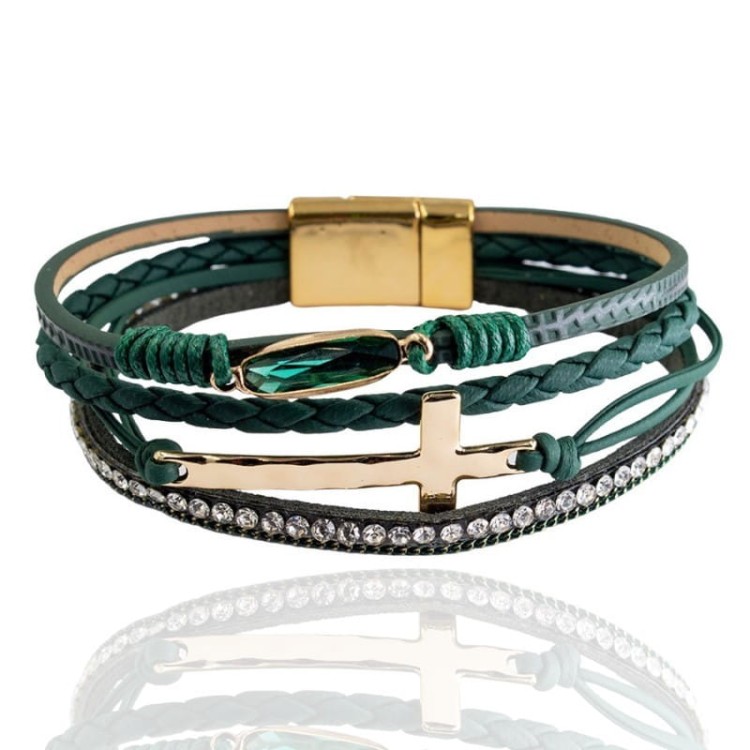 Bransoletka na magnes z rzemieni z krzyżem