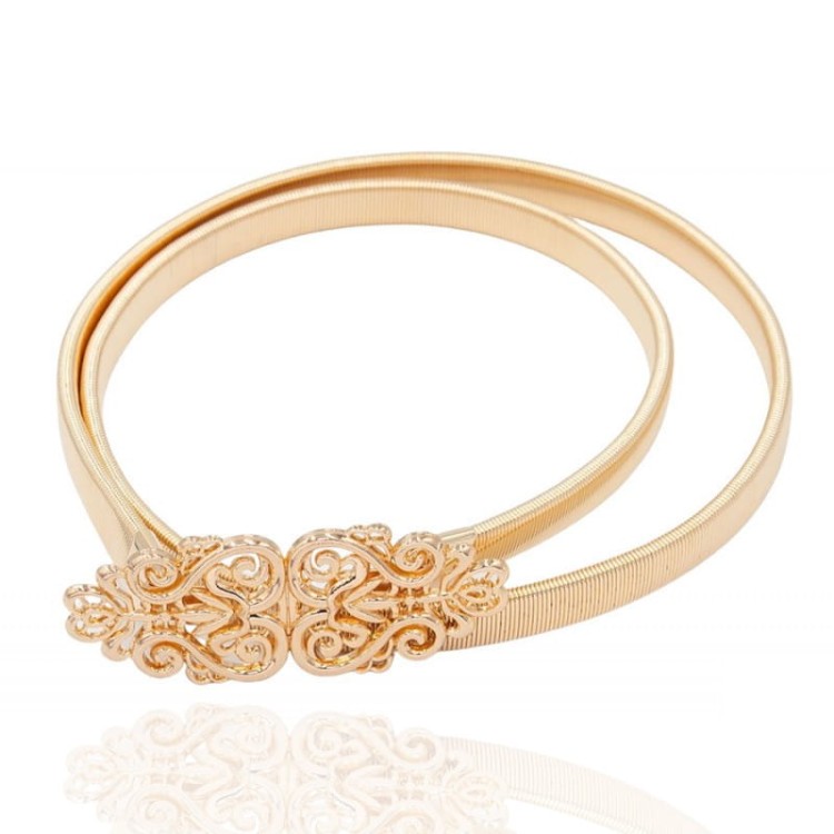 Pasek sprężynka złota z ażurową klamrą