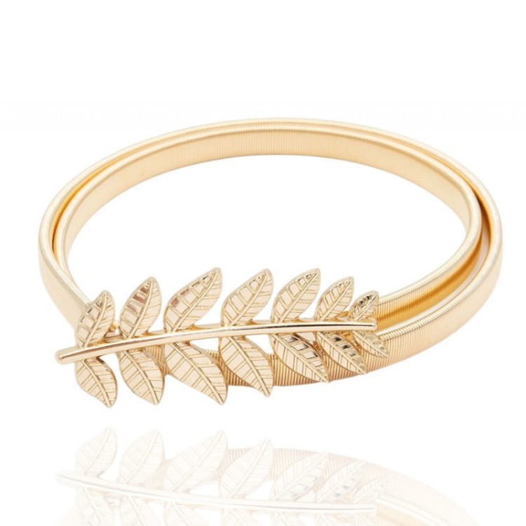 Pasek sprężynka złota klamra liść