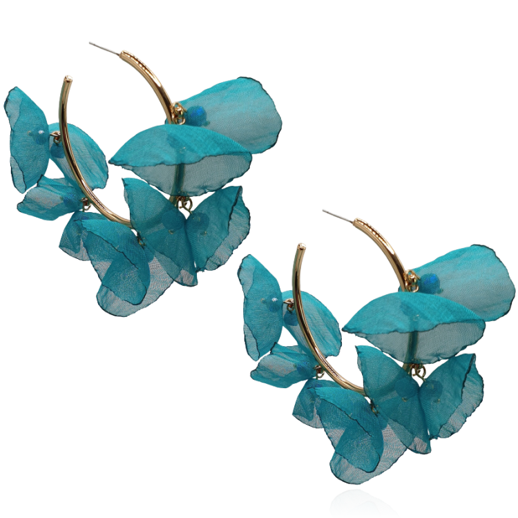 Kolczyki materiałowe kwiaty na złotym kółku