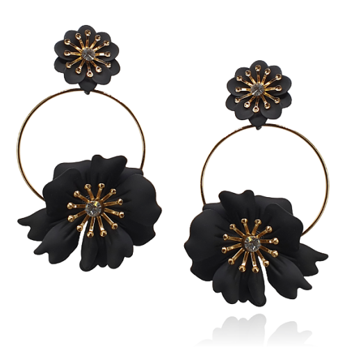 Kolczyki metalowe matowe kwiaty na złotym kole
