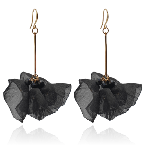 Kolczyki materiałowe na złotym patyczku czarne