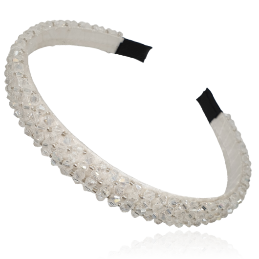 Biała opaska zdobiona kryształkami fasetowanymi