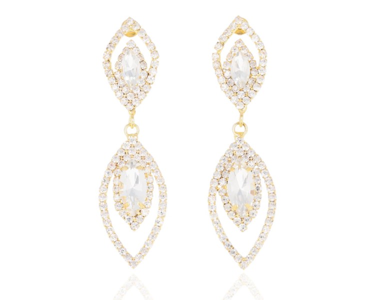 Kolczyki dwie łezki cyrkoniowe złote