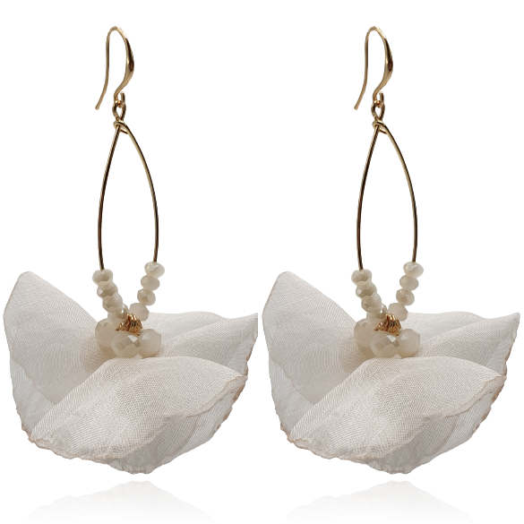 Kolczyki materiałowe na złotej łezce ivory