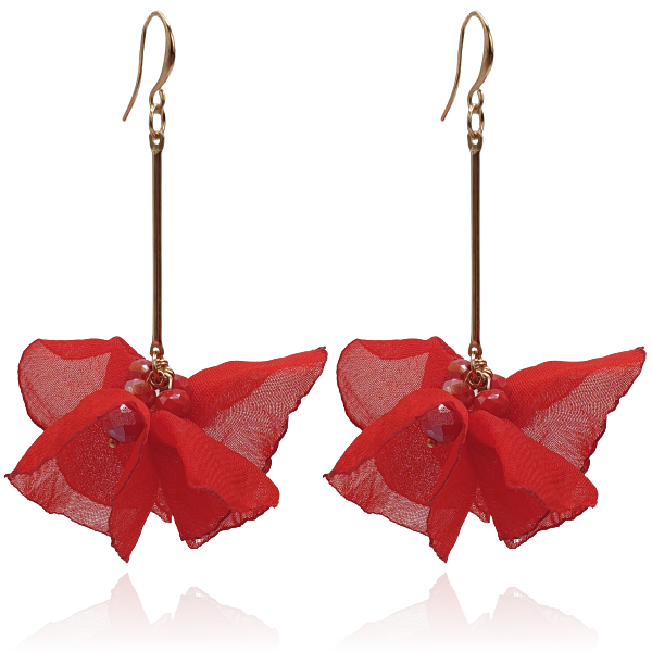 Kolczyki materiałowe na złotym patyczku czerwone